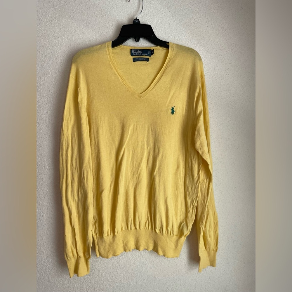 Polo by Ralph Lauren Pale Yellow V-Neck Sweater with Green Pony